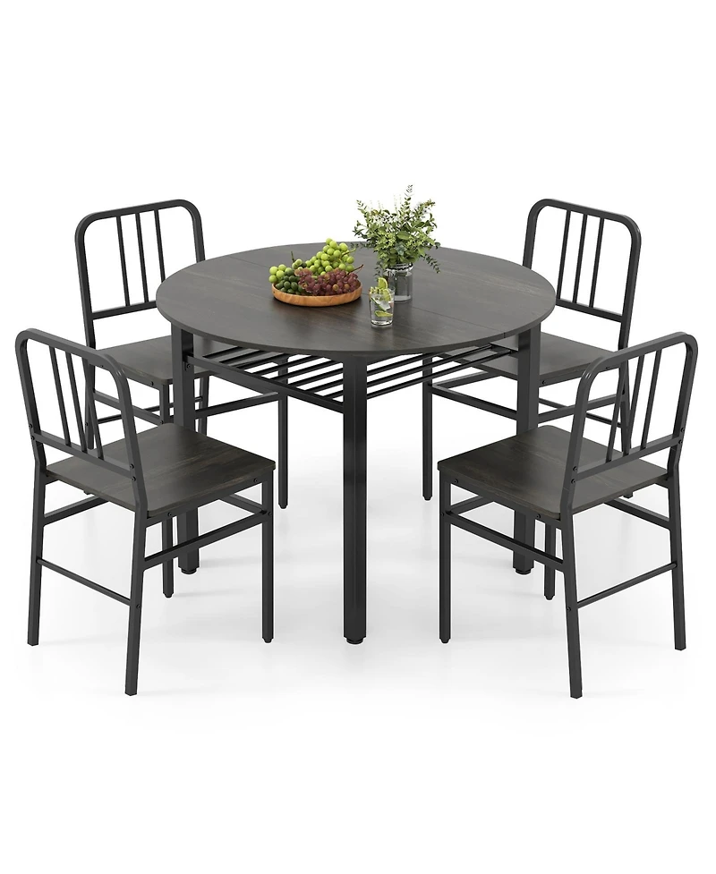 Slickblue Modern 5 Piece Round Dining Table Set with Storage Shelf