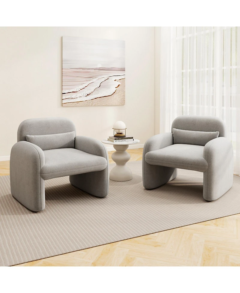 Gouun Sherpa Accent Chair with Lumbar Pillow and Curved Armrests