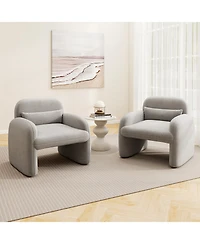Gouun Sherpa Accent Chair with Lumbar Pillow and Curved Armrests