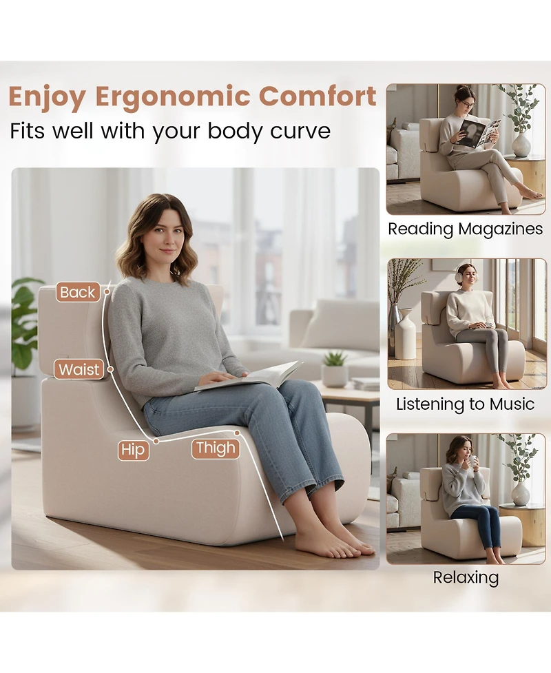 Gouun Ergonomic Floor Chair Lazy Sofa with Detachable Headrest