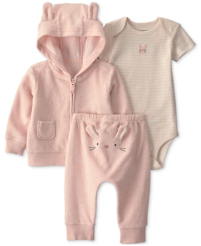 Carter's Baby Girls' Bunny Cardigan, Bodysuit and Pants, 3-Piece Set