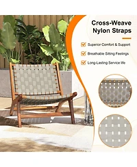 Sugift Mid-Century Teak Wood Accent Chair with Nylon Webbing Seat
