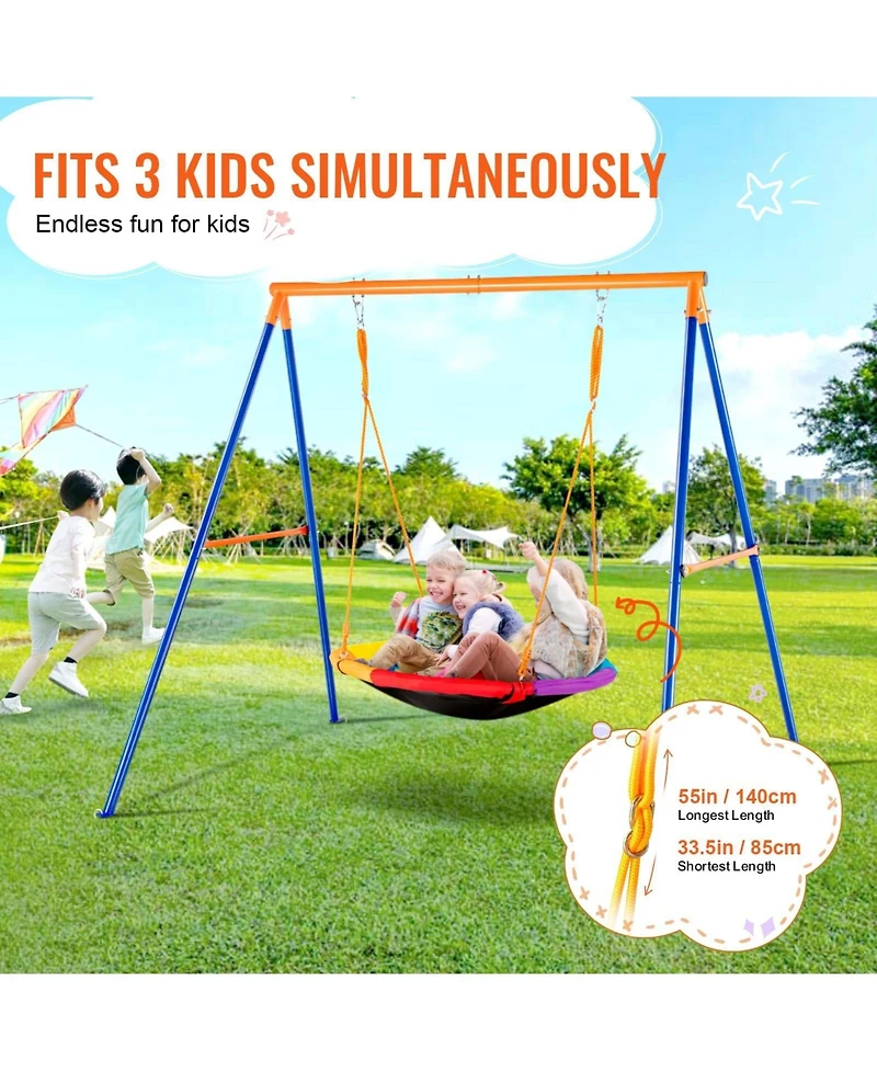 Sugift Backyard Swing Set 440lbs Capacity 40 inch Saucer Swing with Metal Stand