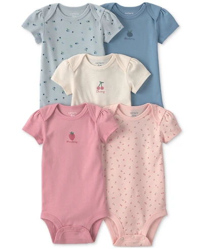 Carter's Baby Girls' Fruit Print Short-Sleeve Bodysuits, 5-Pack
