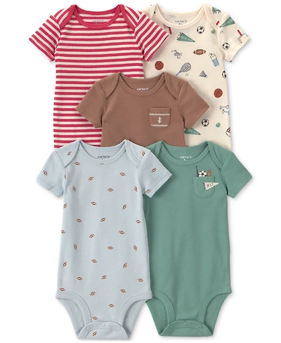 Carter's Baby Boys' Football Print Short-Sleeve Bodysuits, 5-Pack