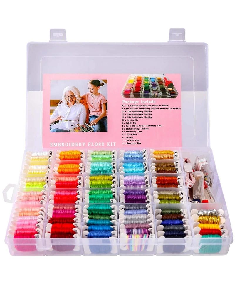 Gnuadz 200pieces Embroidery Floss Kit Friendship Bracelet String Organizer Box Cross Stitch Thread Christmas Gift