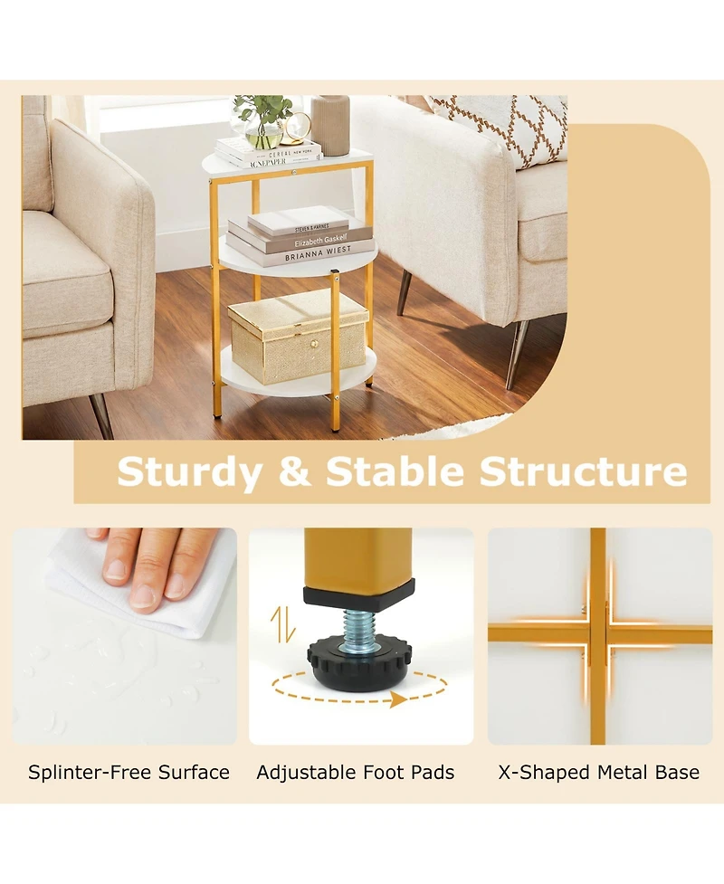 Slickblue Compact 3-Tier Round End Table for Bedroom and Small Space Organization