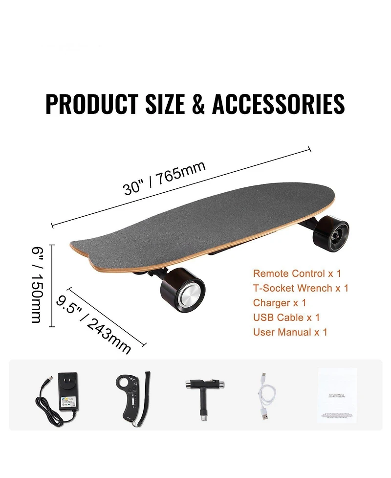 Mecale Electric Skateboard w/ Remote, 13.7 Mph, 7.5-Mile Range, 3-Speed, Carry Handle, for Teens & Adults