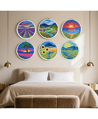 Gnuadz 6 Pack Embroidery Starter Kit Stamped Cross Stitch Beginner Hoop Instructions Landscape Scenery Set