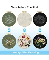 Gnuadz 3 Sets Embroidery Kit Floral Cross Stitch Cloth Hoops Threads Plants Flowers