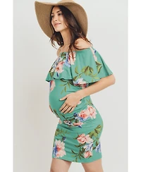 Hello Miz Maternity Floral Off-the-Shoulder Ruffle Bodycon Dress