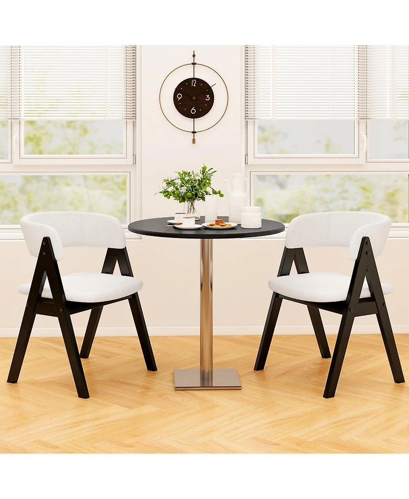 Slickblue Set of 2 Wooden Dining Chairs with Sherpa Upholstery, Mid Century Modern Kitchen