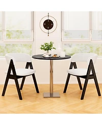 Slickblue Set of 2 Wooden Dining Chairs with Sherpa Upholstery, Mid Century Modern Kitchen