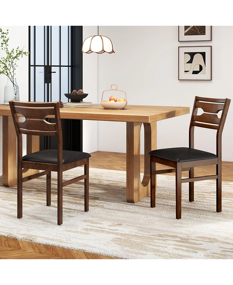 Slickblue Set of 2 Dining Chairs with Pu Leather Cushion Seat and Solid Rubber Wood Frame