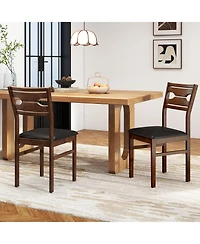 Slickblue Set of 2 Dining Chairs with Pu Leather Cushion Seat and Solid Rubber Wood Frame
