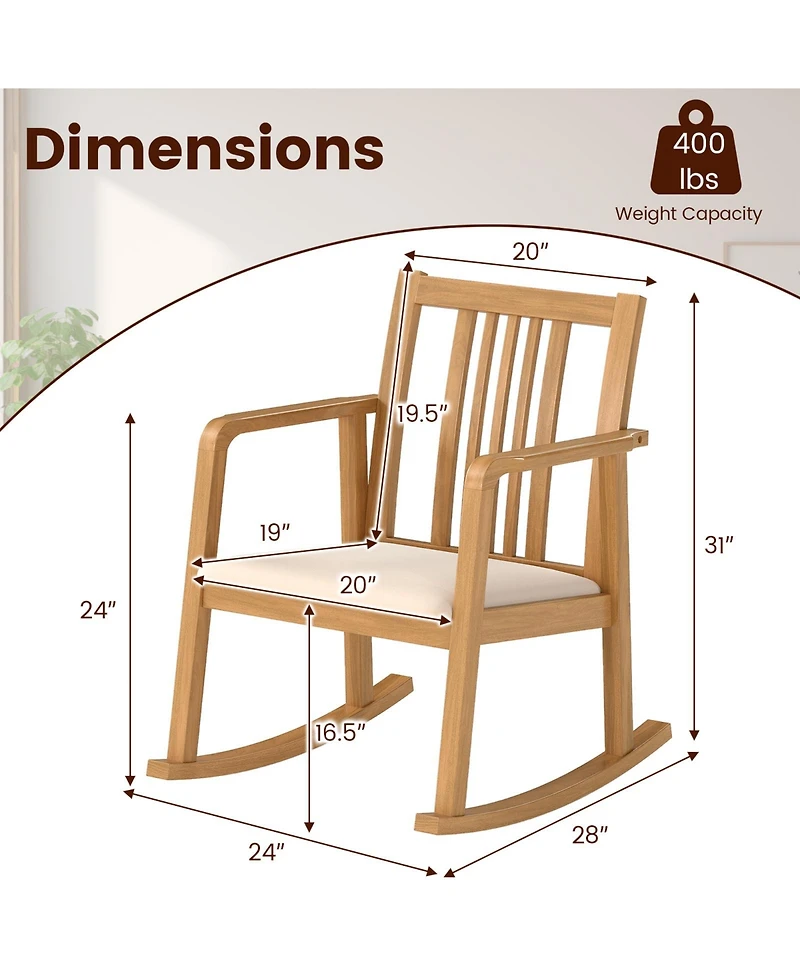 Gouun Solid Wood Outdoor Rocking Chair with Slatted Seat