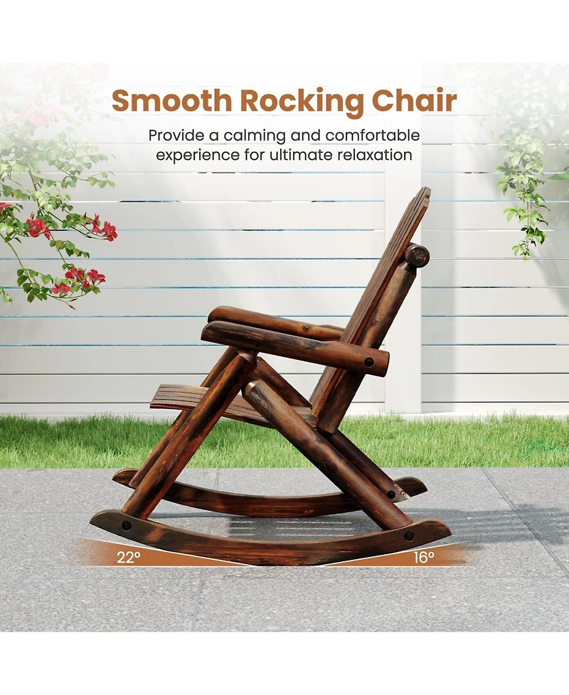 Gouun Patio Rocking Chair Fir Wood with High Backrest