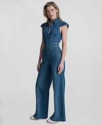Dkny Jeans Women's Wide-Leg Cap-Sleeve Denim Jumpsuit