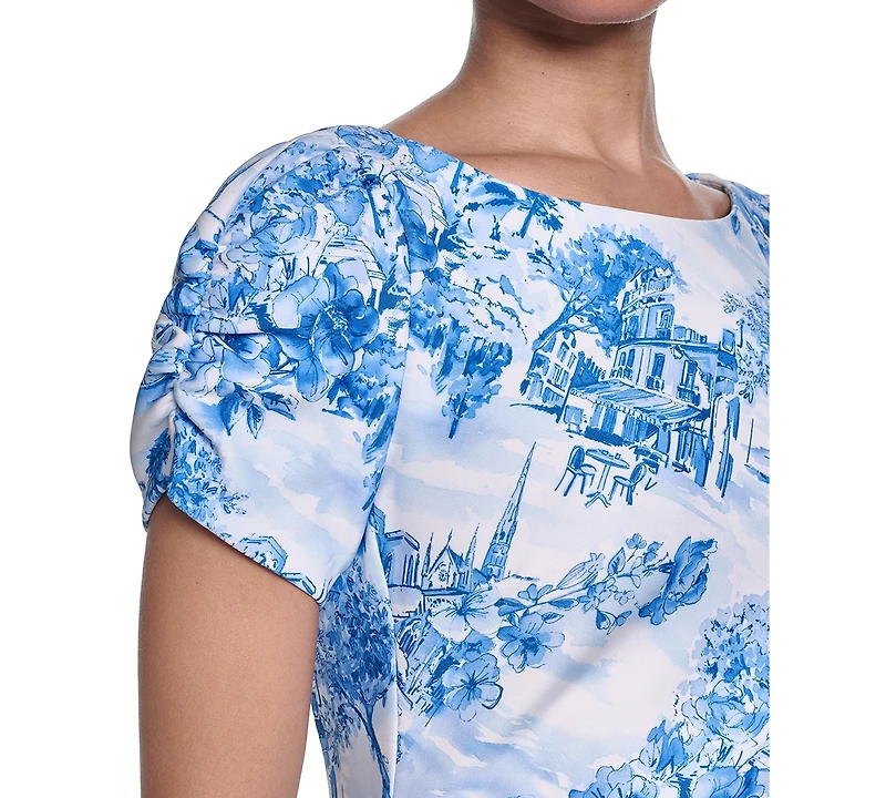 Women's Puff Sleeve Boat Neck Dress