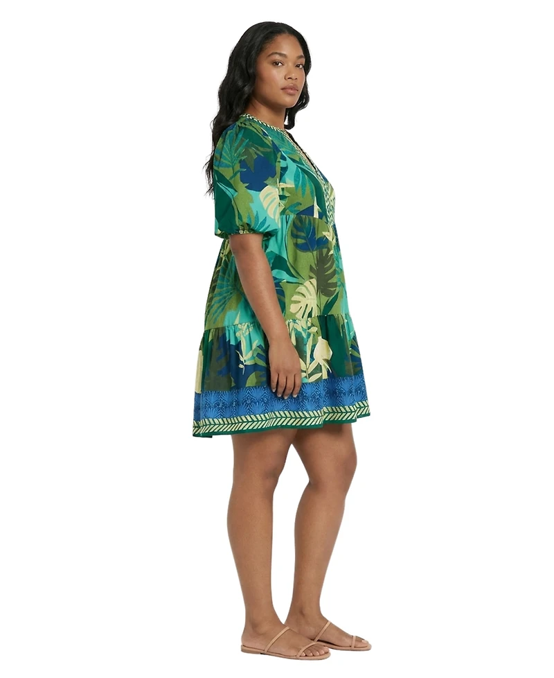 London Times Plus Printed Puff Short-Sleeve Dress