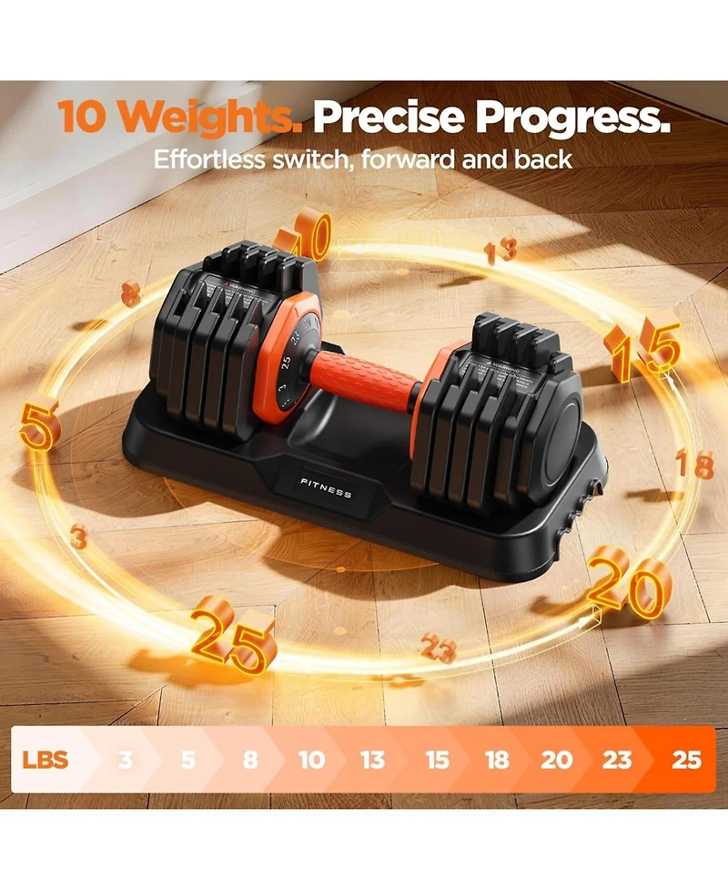 Fed Fitness 25LB Pro Advanced Adjustable Dumbbell Set Pair 10-Level Weights Double Adjustment Gears Flexible Quick Adjust Home Gym Fitness Equipment