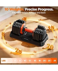 Fed Fitness 25LB Pro Advanced Adjustable Dumbbell Set Pair 10-Level Weights Double Adjustment Gears Flexible Quick Adjust Home Gym Fitness Equipment
