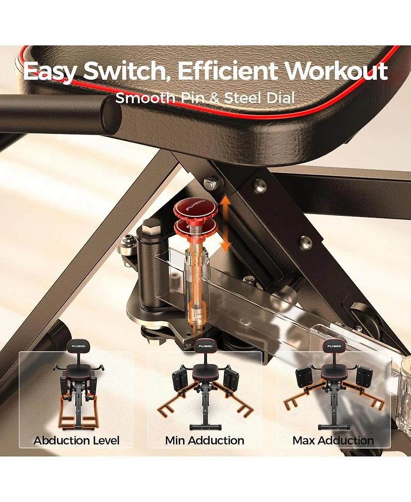 Fed Fitness 2 in 1 Hip Abductor & Adductor Machine for Home Gym, targets glutes and inner thighs with 6 resistance levels and dual foot bars.