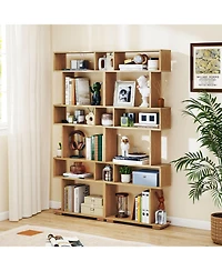Gymax 2- Piece 6-Tier Bookshelf with 2 Anti-Tipping Kits Wooden Display Shelf for Home Office