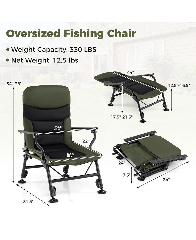 Gouun Oversized Foldable Fishing Chair for Adults with Padded Armrests, Cup Holder and Carry Bag