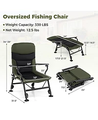 Gouun Oversized Foldable Fishing Chair for Adults with Padded Armrests, Cup Holder and Carry Bag