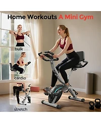 Fed Fitness 5-in-1 Magnetic Folding Exercise X-Bike, 6.6LB Flywheel, 330LB Weight Capacity, Back Support Cushion, Lcd Monitor and Resistance Bands
