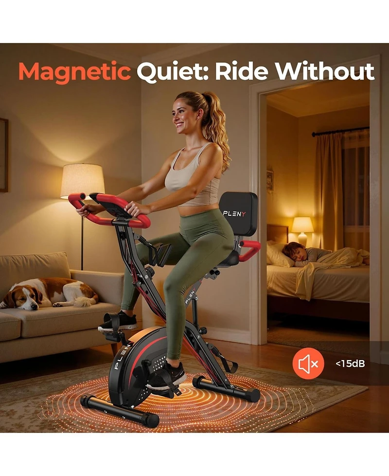 Fed Fitness 5-in-1 Pro Folding Exercise Bike, Enhanced Magnetic Resistance, 330LB Capacity, Ultra-Quiet, Soft Cushion Seat, Lcd and Bands for Home Gym