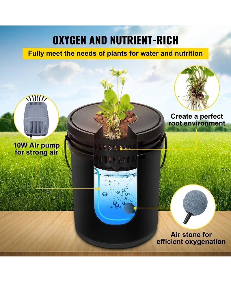 Sugift Dwc Hydroponic System, 5 Gallon 5 Buckets, Deep Water Culture Kit