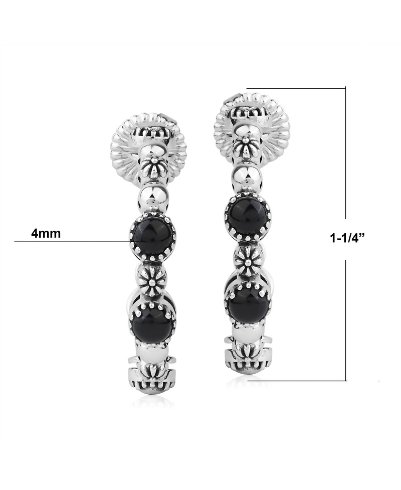 American West Jewelry Sterling Silver Agate 1 Inch Concha Hoop Earrings