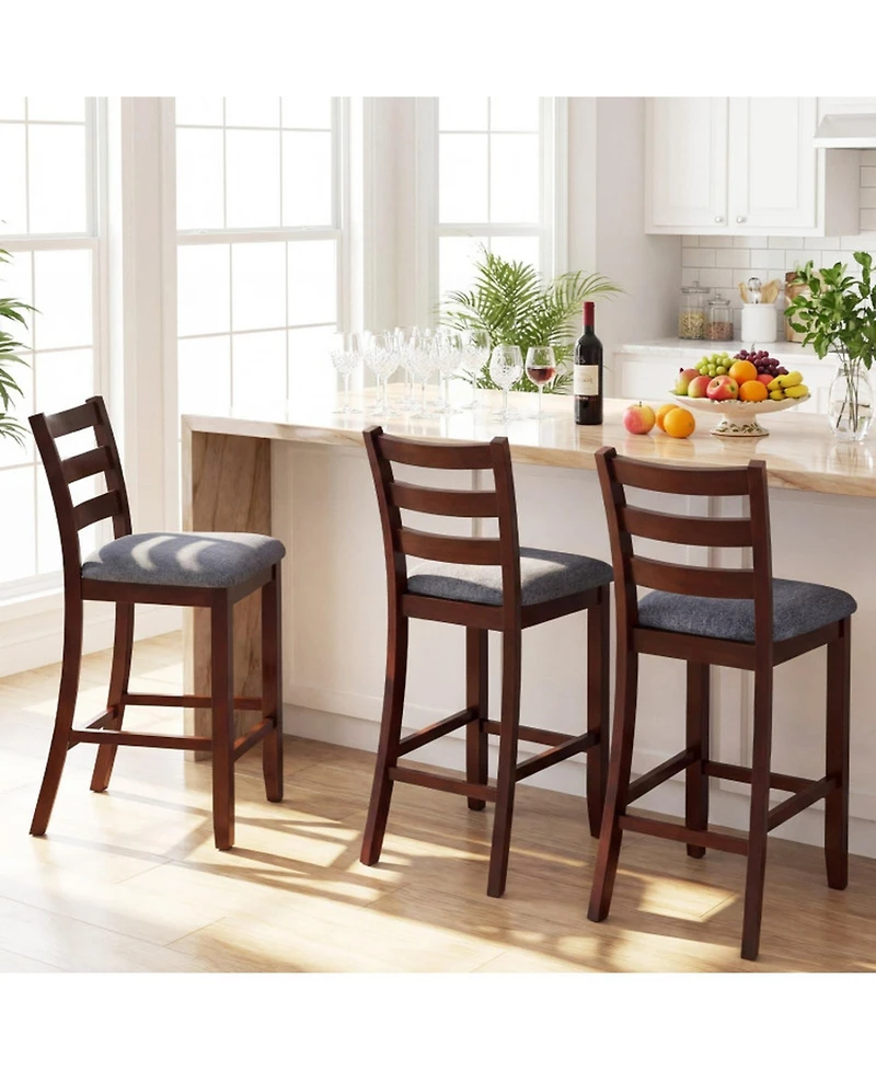 Gouun Set of 2 Counter-Height Upholstered Barstools with Rubber Wood Legs