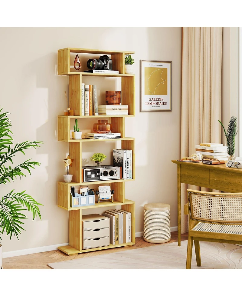 Gymax 2- Piece 6-Tier Bookshelf with 2 Anti-Tipping Kits Wooden Display Shelf for Home Office