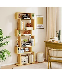 Gymax 2- Piece 6-Tier Bookshelf with 2 Anti-Tipping Kits Wooden Display Shelf for Home Office