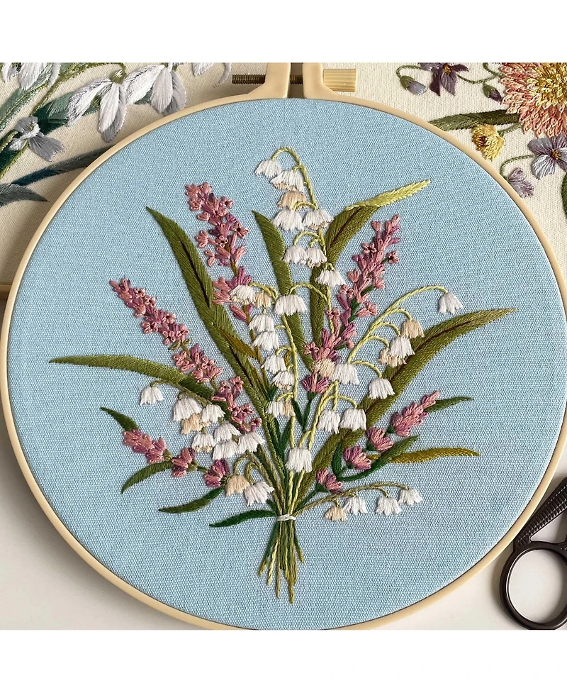 Gnuadz Embroidery Kit Adults Beginners Floral Pattern Hoops Floss Tools