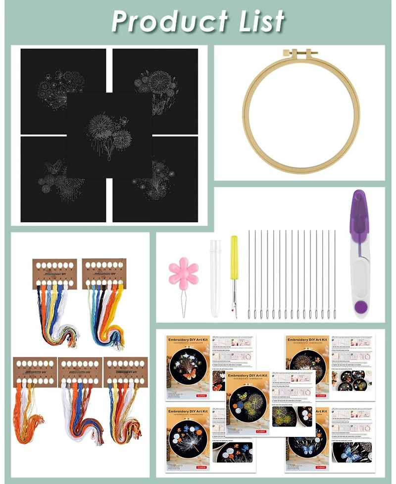 Gnuadz 5 Sets Embroidery Kit Fireworks Butterfly Beginners Set