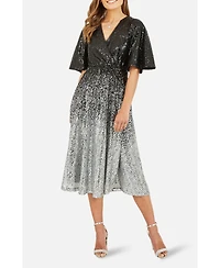 Yumi Women's Ombre Sequin V-Neck Midi Dress