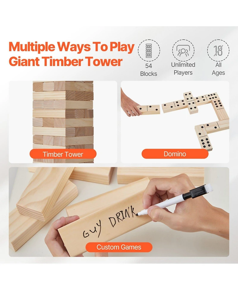 Mecale Medium Tumbling Tower 54 Pine Wood Blocks with Bag and Scoreboard