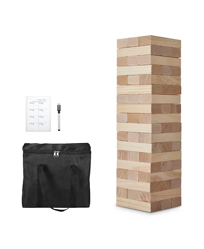 Mecale Large Tumbling Tower 54 Pine Wood Blocks with Carry Bag and Scoreboard