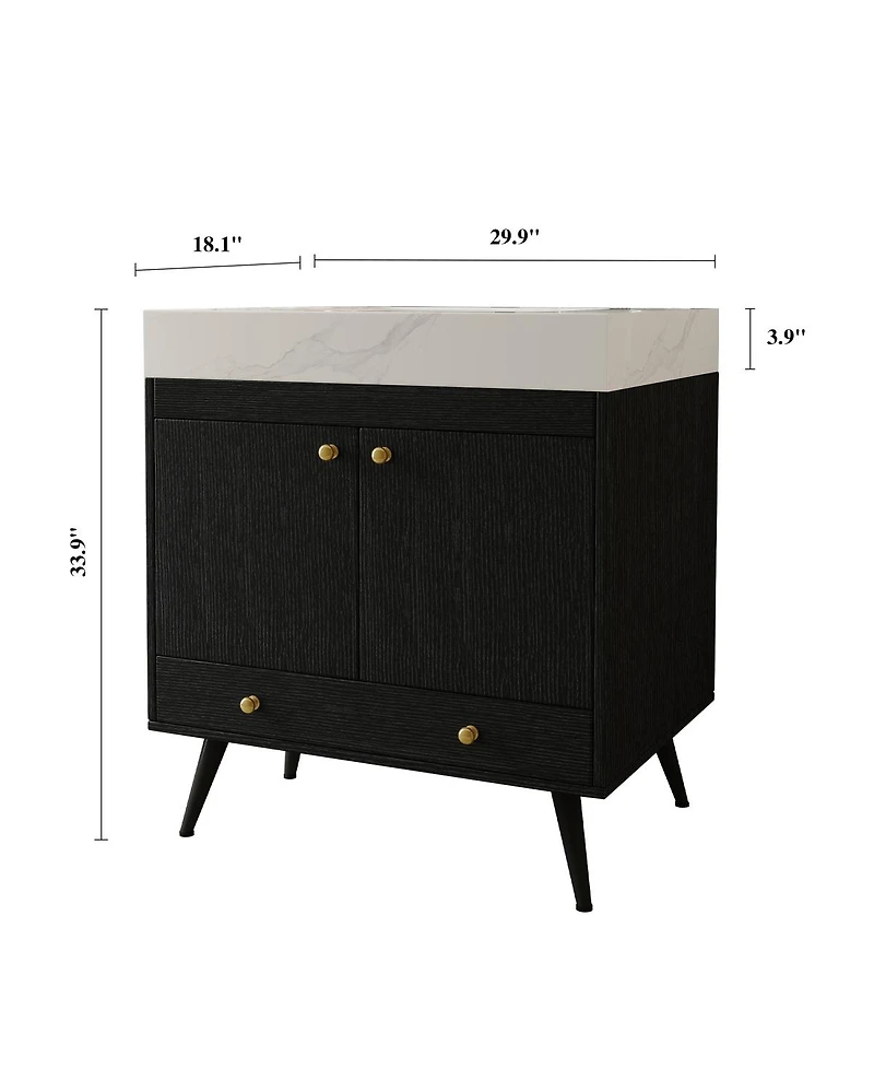 Sillysis 30 Inch Freestanding Bathroom Vanity, Sintered Stone Top, Ceramic Sink, Modern Storage Drawer and Cabinet for Compact Bath