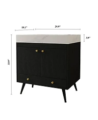 Sillysis 30 Inch Freestanding Bathroom Vanity, Sintered Stone Top, Ceramic Sink, Modern Storage Drawer and Cabinet for Compact Bath