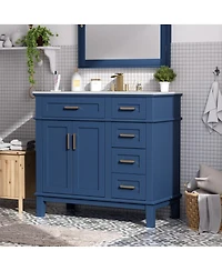 Sillysis 36" Modern Bathroom Vanity with Sink, Freestanding Solid Wood Cabinet, Soft Close Drawers for Home