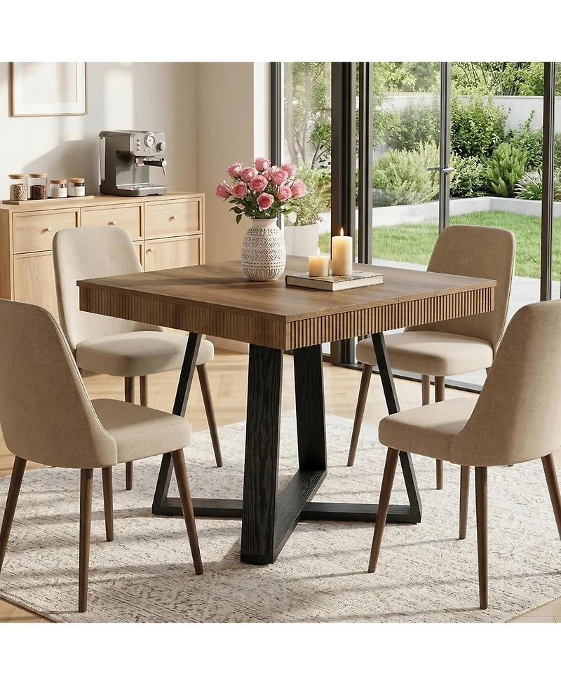 Tribesigns 31.5-Inch Square Dining Table for 4, Rustic Wood Kitchen Table with Fluted Edge and Sturdy X-Base, Farmhouse Small Dining Room Table