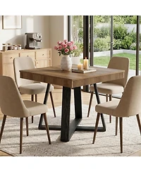 Tribesigns 31.5-Inch Square Dining Table for 4, Rustic Wood Kitchen Table with Fluted Edge and Sturdy X-Base, Farmhouse Small Dining Room Table