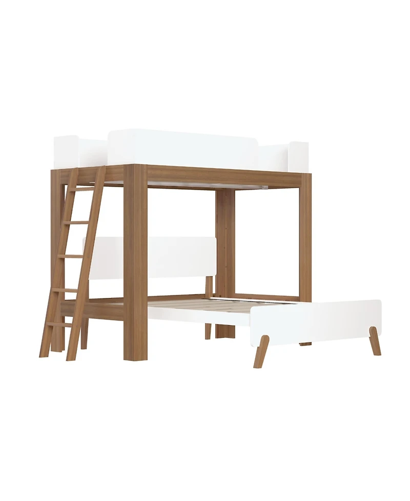 Max & Lily Mid-Century Modern -Shaped Bunk Bed, Solid Wood