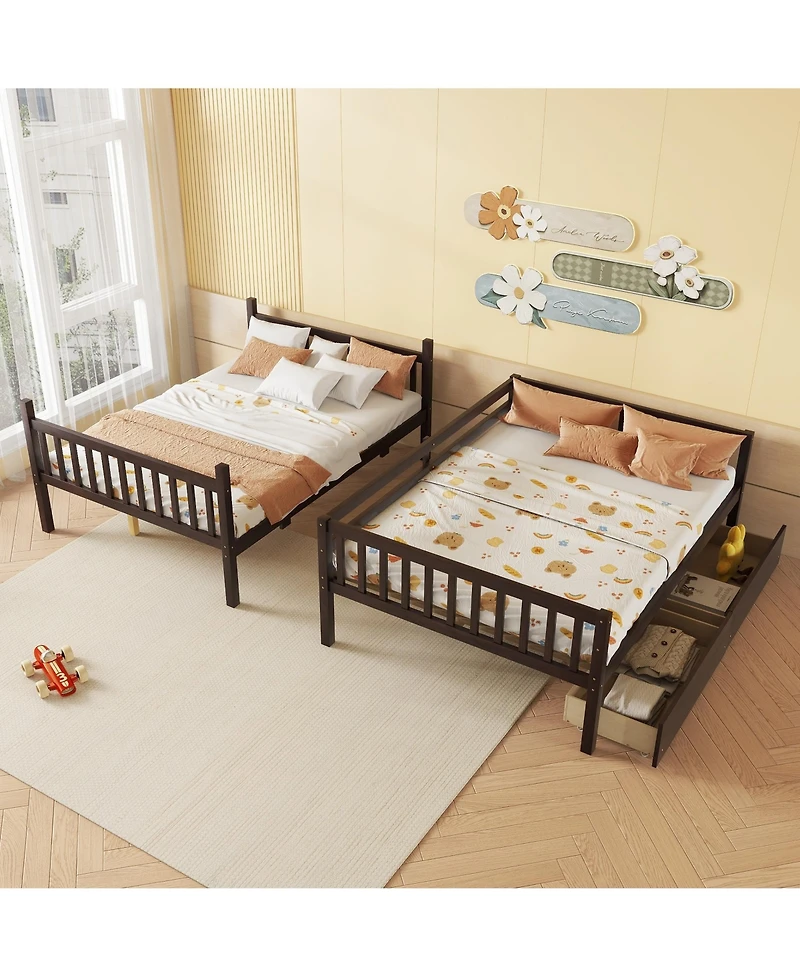 Sailvan full Over Rubber Wood Bunk Bed with 2 Drawers, Convertible into Beds Ladder