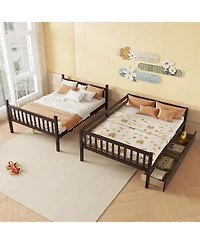 Sailvan full Over Rubber Wood Bunk Bed with 2 Drawers, Convertible into Beds Ladder